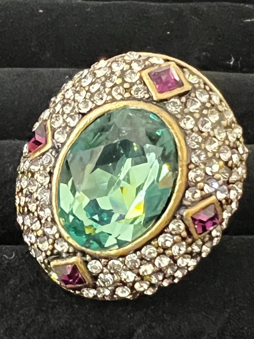 HEIDI DAUS VTG Dark Peridot Amethyst Swarovski Crystal Huge Ring Size 7